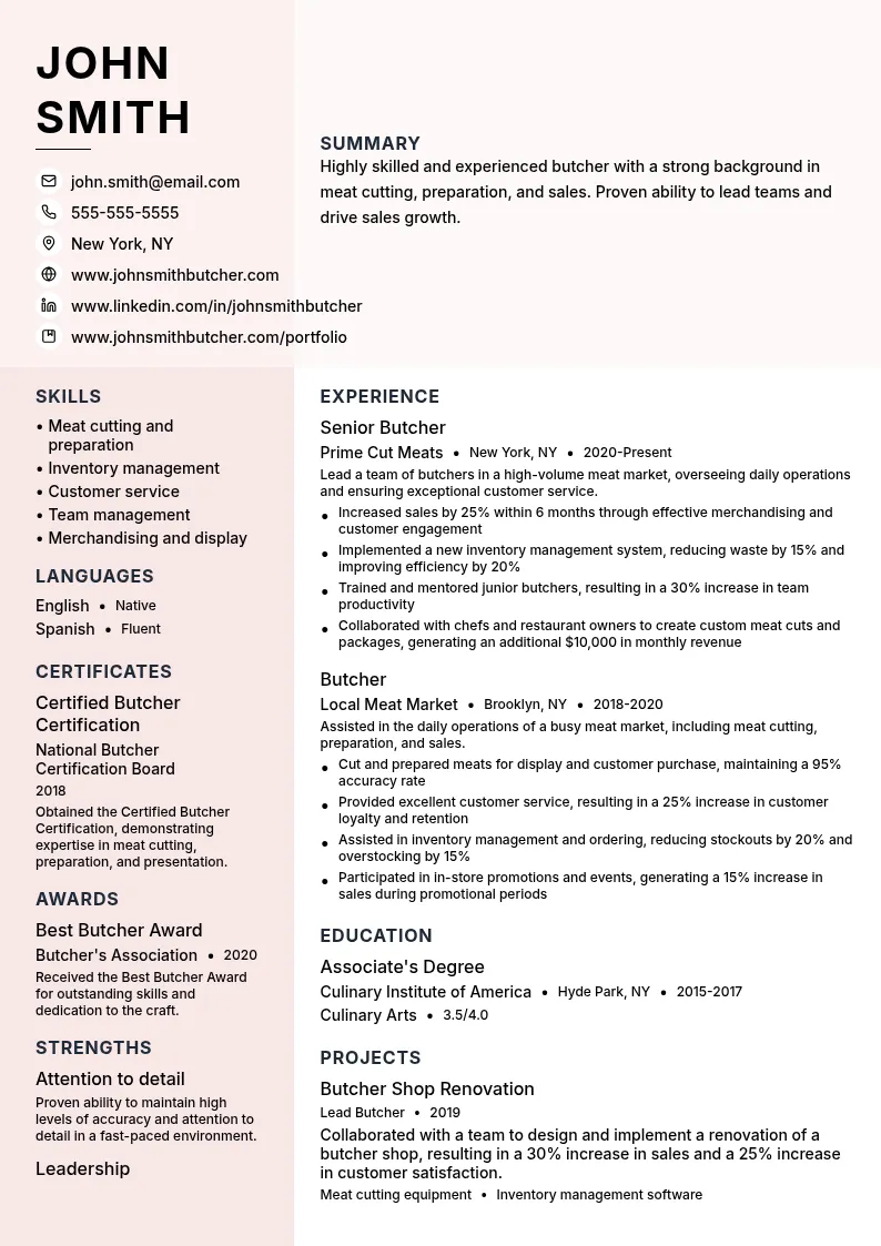 Butcher resume example