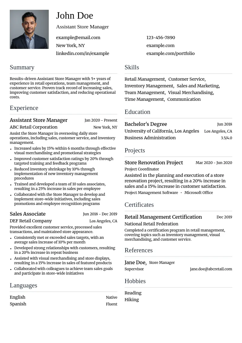 Assistant Store Manager resume example