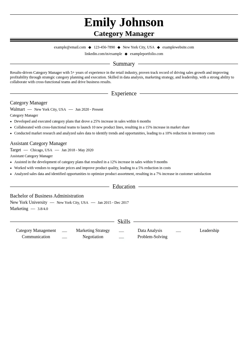 Category Manager resume example