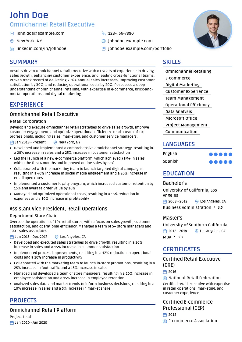 Omnichannel Retail Executive resume example