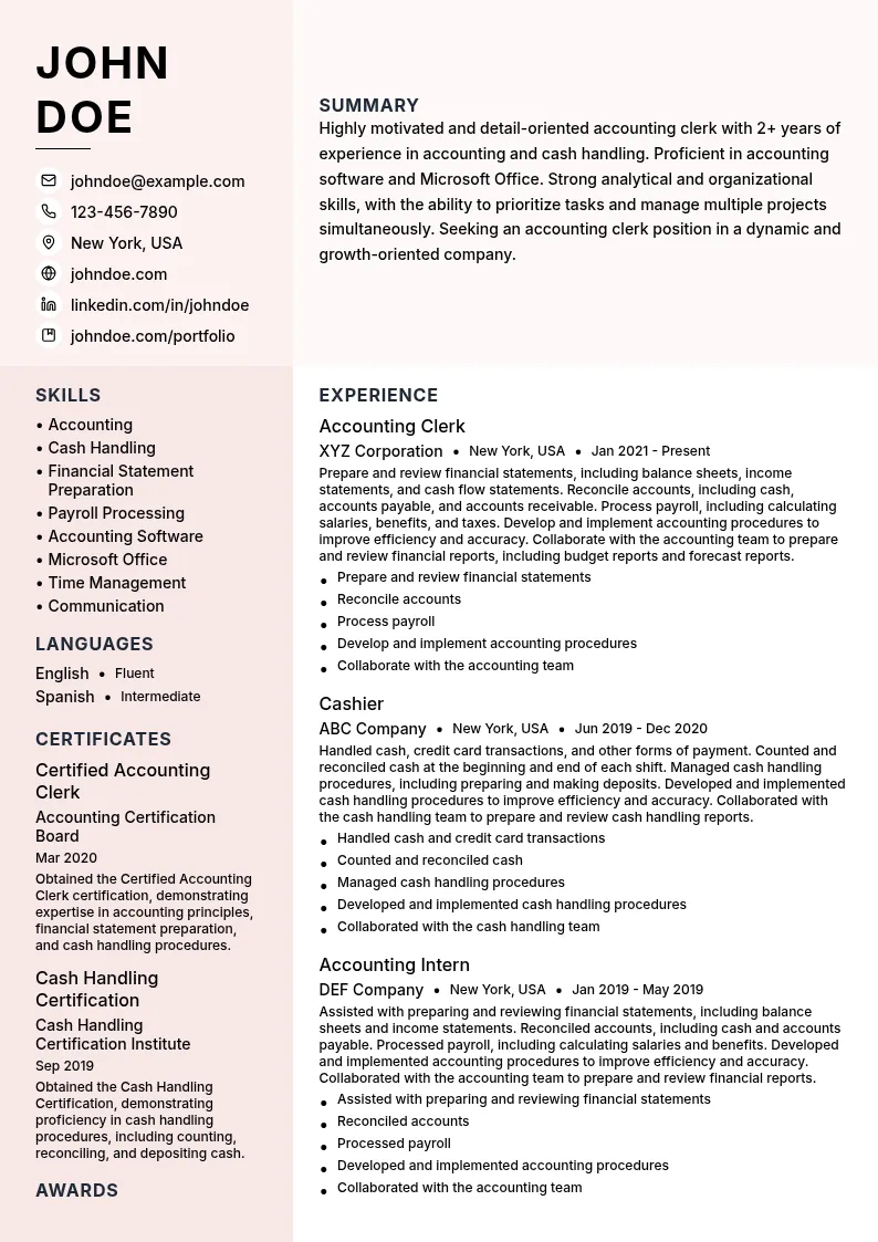 Accounting Clerk resume example