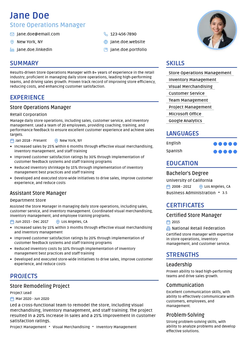 Store Operations Manager resume example