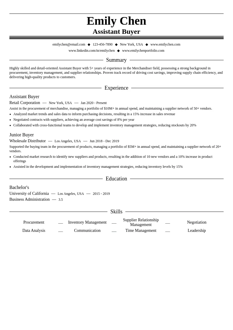 Assistant Buyer resume example