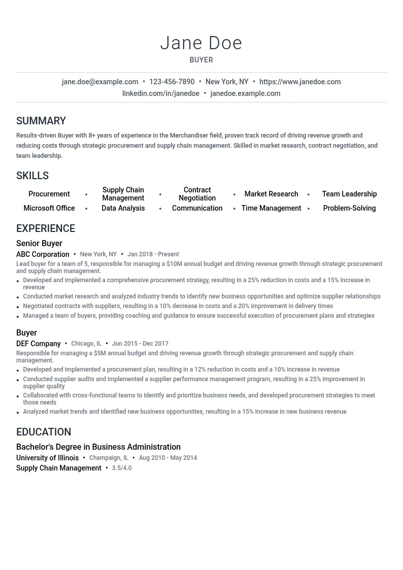 Buyer resume example