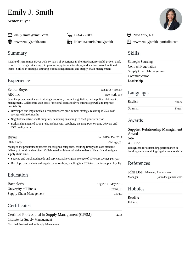 Senior Buyer resume example