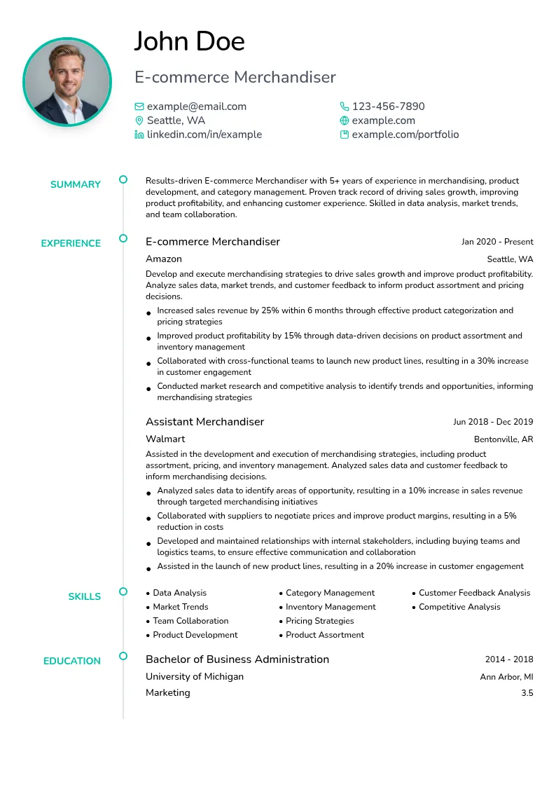 E-commerce Merchandiser resume example
