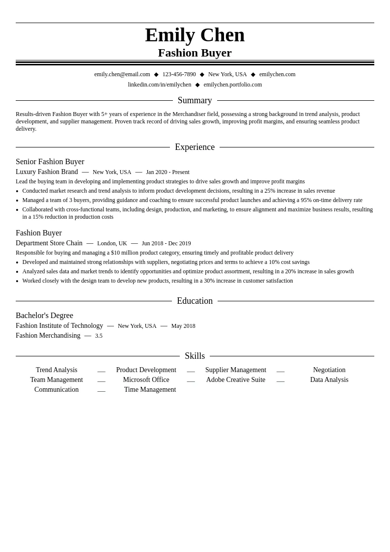 Fashion Buyer resume example