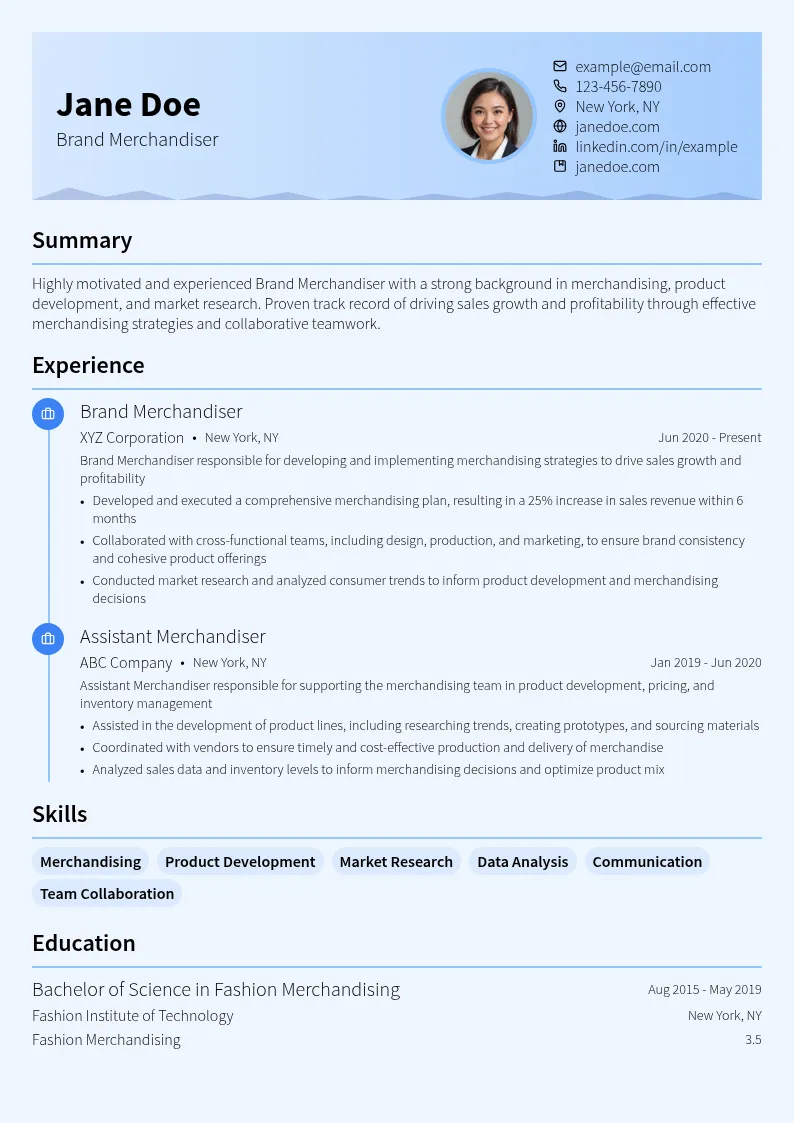 Brand Merchandiser resume example