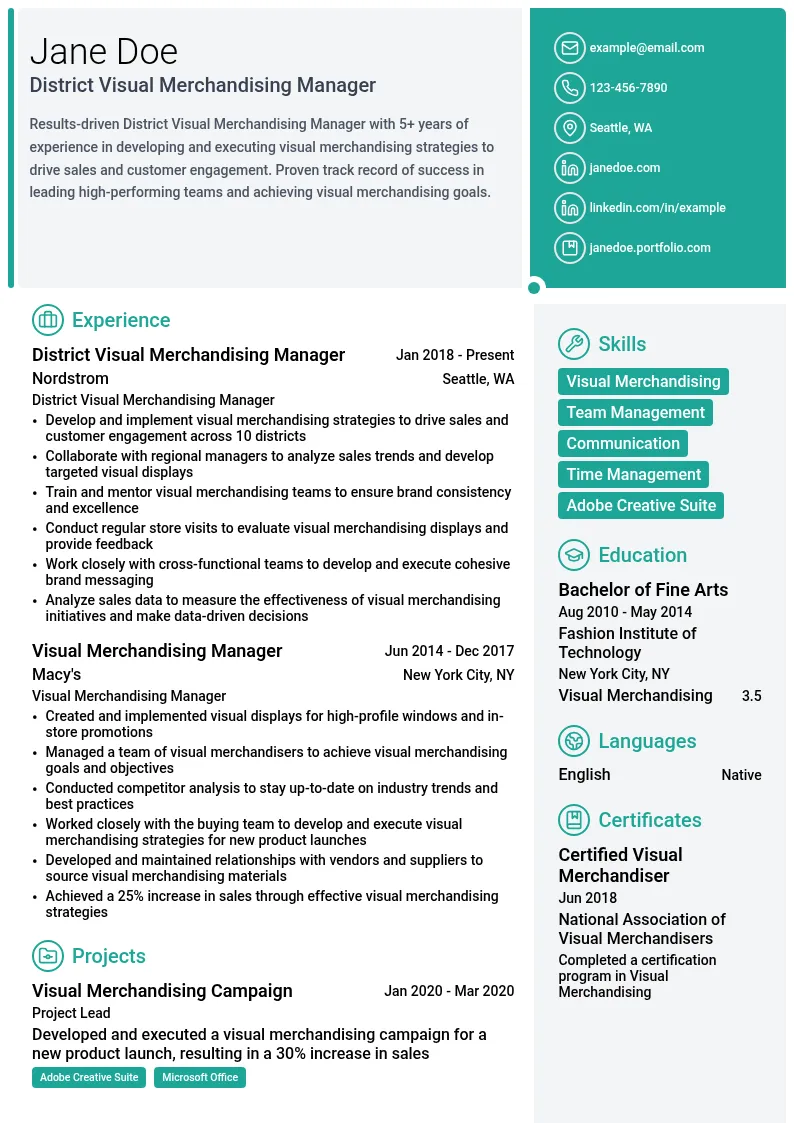 District Visual Merchandising Manager resume example