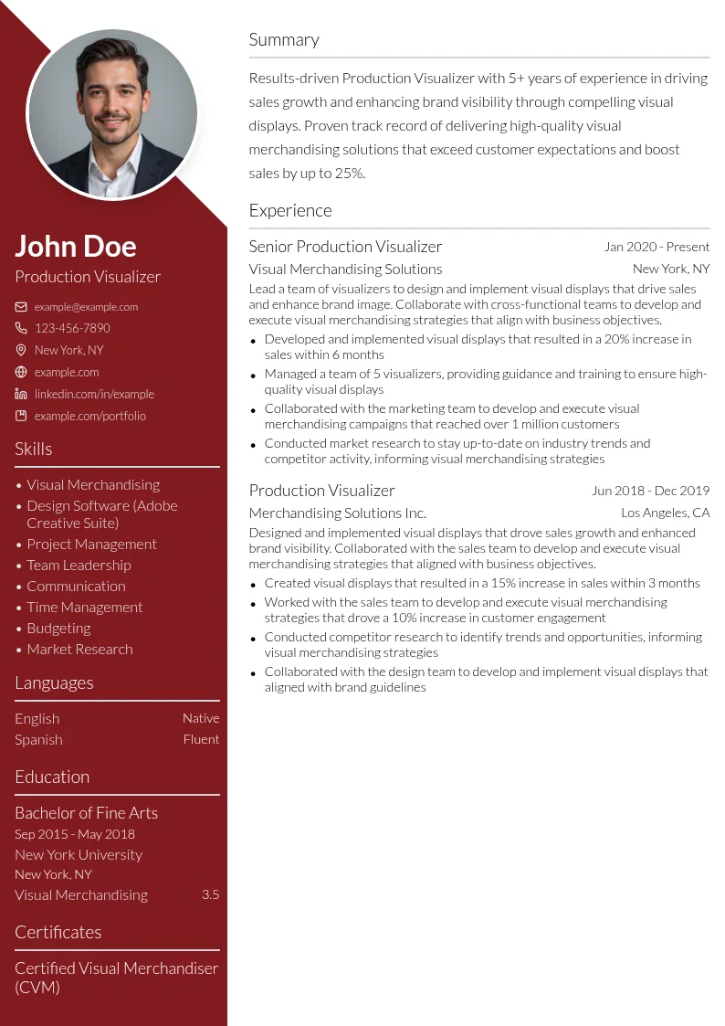 Production Visualizer resume example