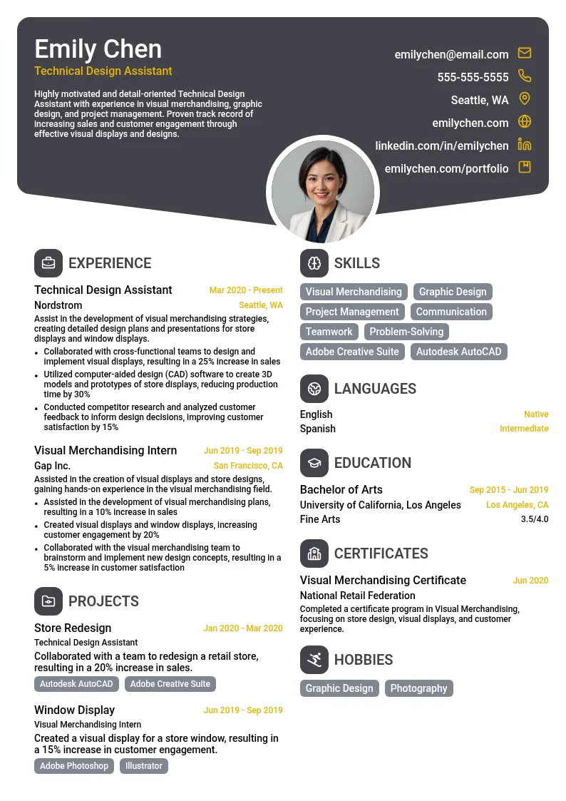 Technical Design Assistant resume example