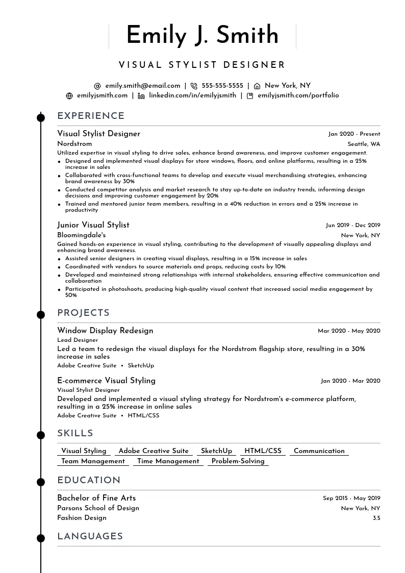 Visual Stylist Designer resume example