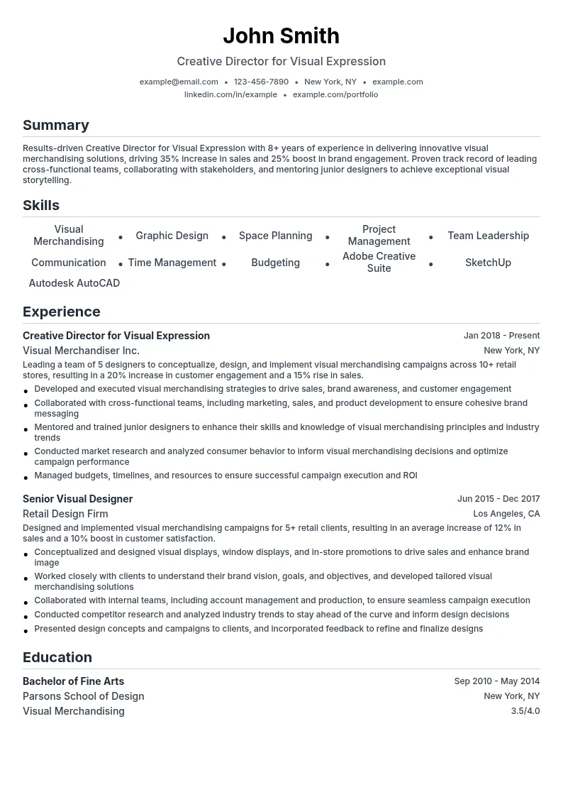 Creative Director for Visual Expression resume example