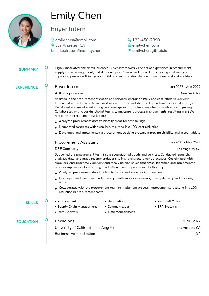 Buyer Intern resume example