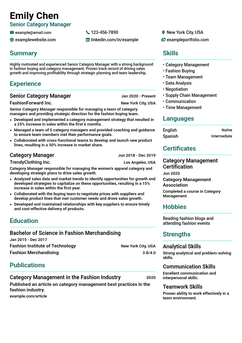 Senior Category Manager resume example