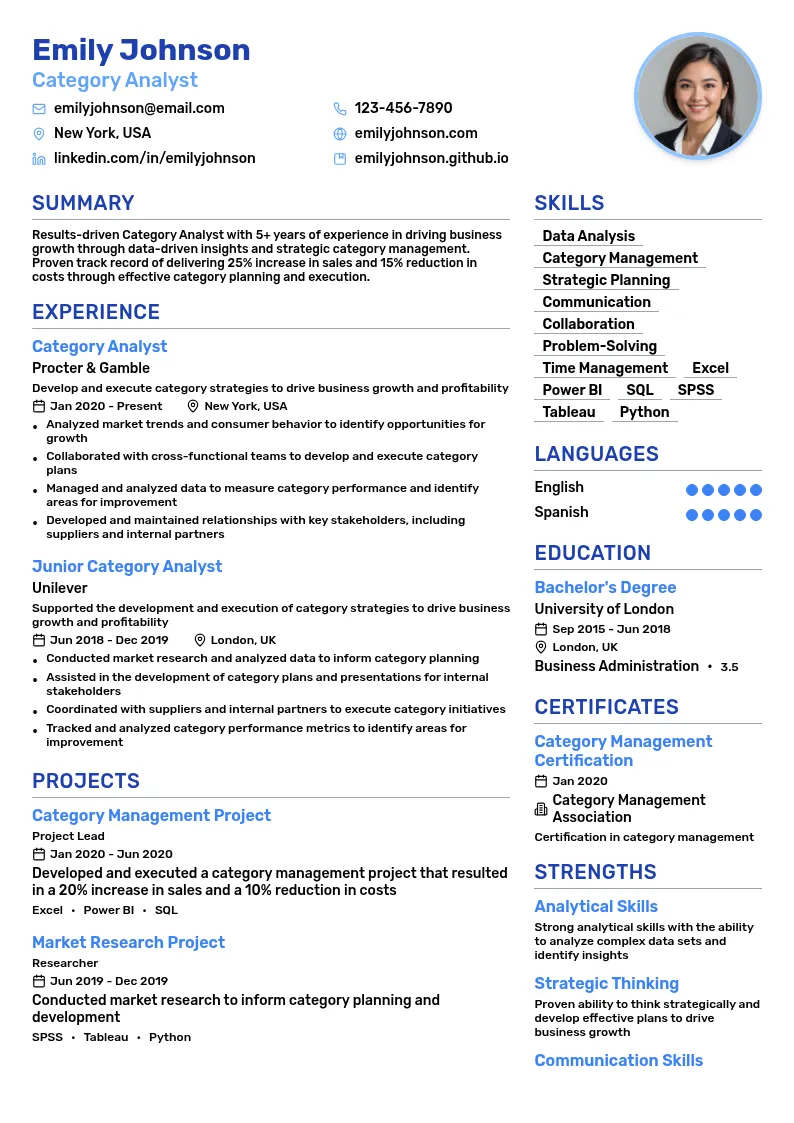 Category Analyst resume example