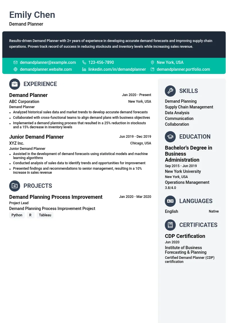 Demand Planner resume example
