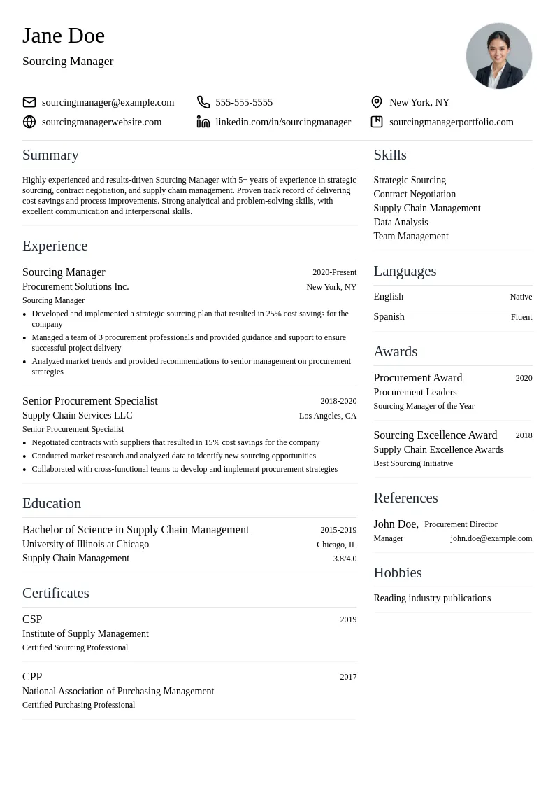 Sourcing Manager resume example