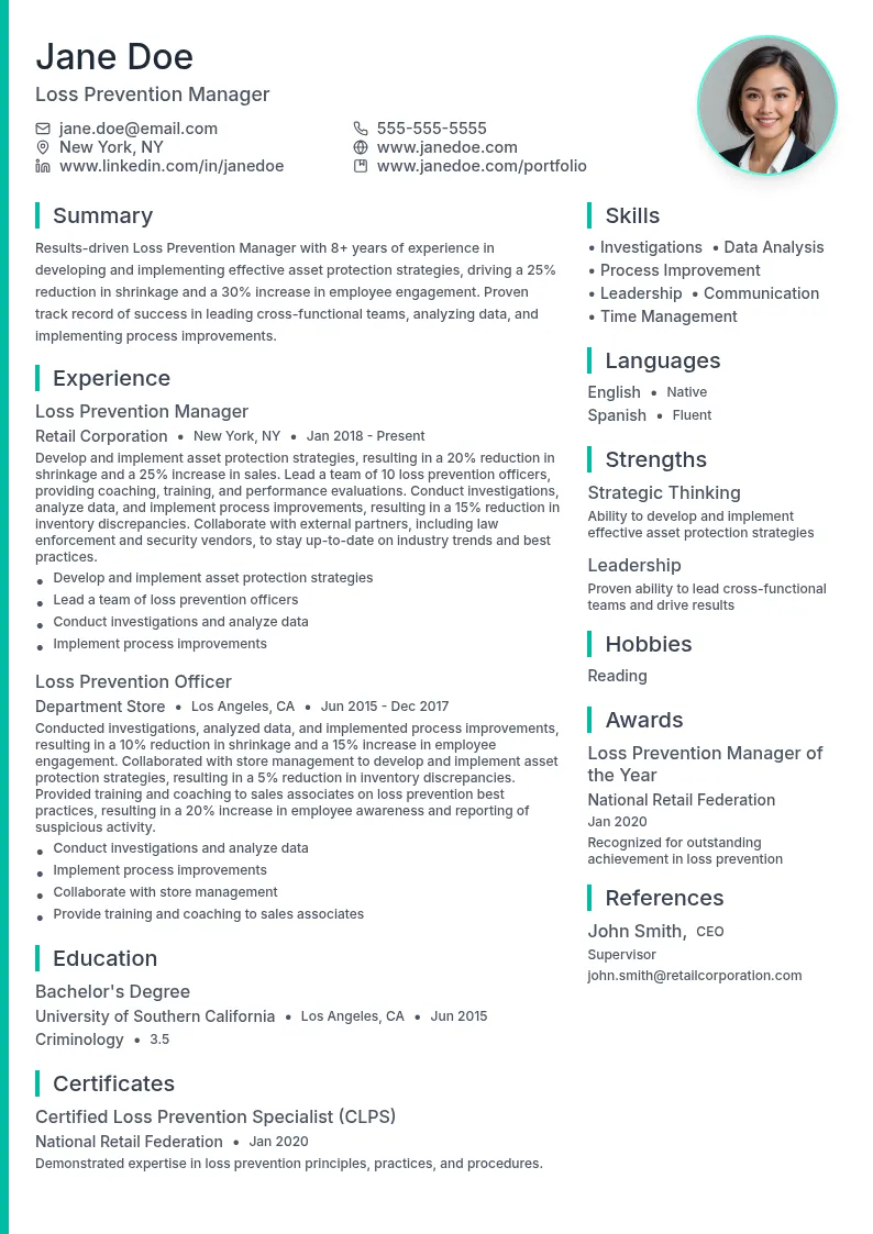 Loss Prevention Manager resume example