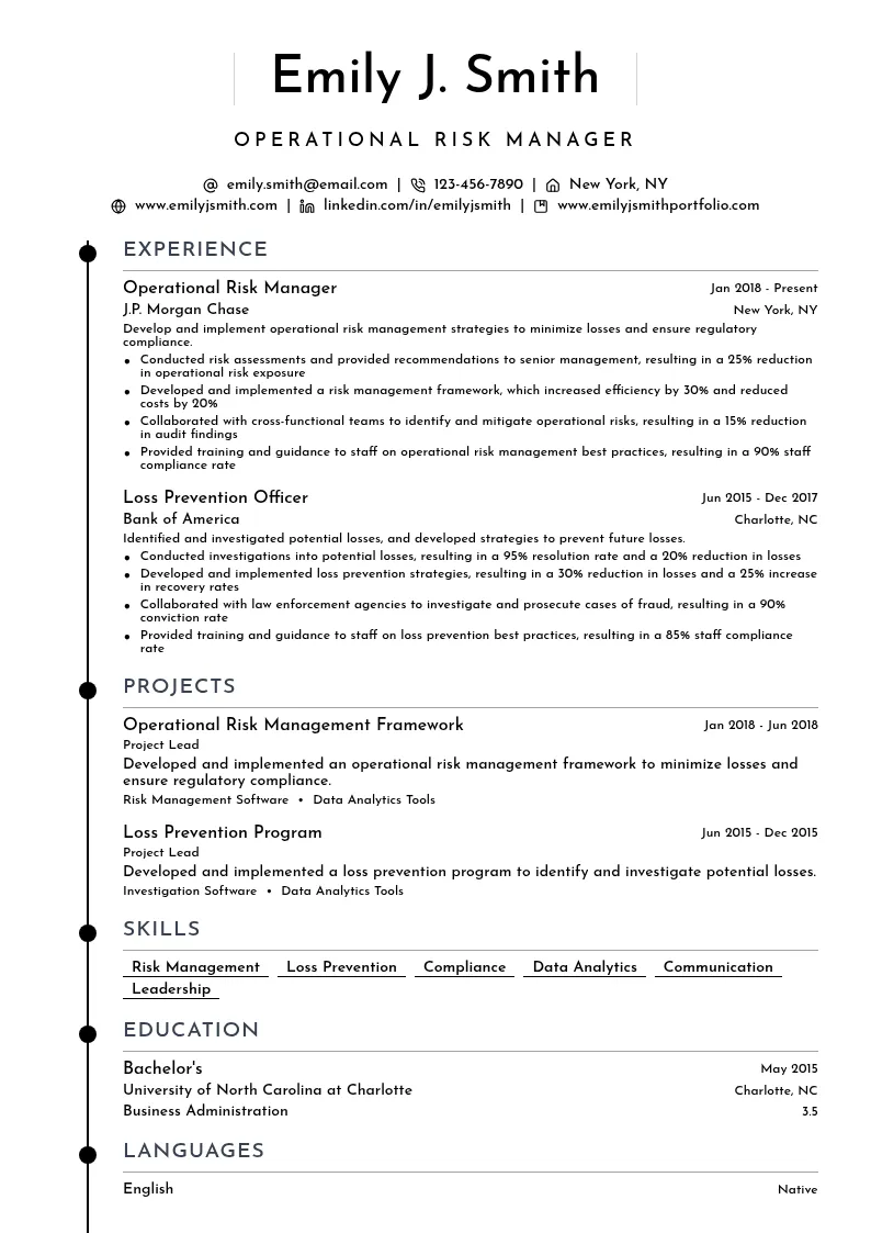 Operational Risk Manager resume example