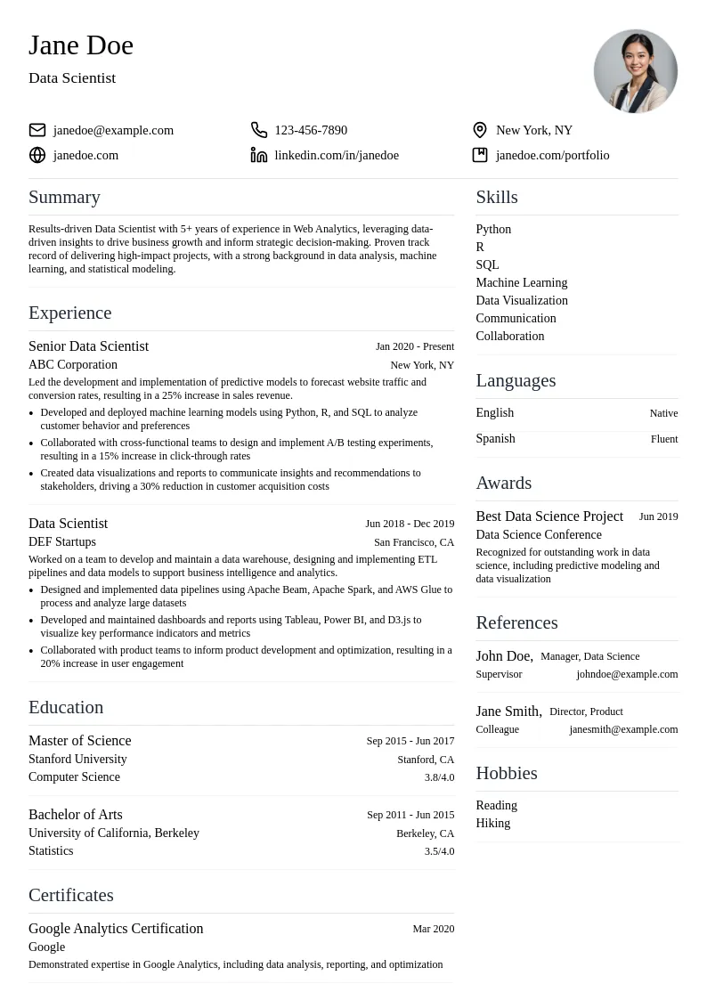 Data Scientist - Web Analytics resume example