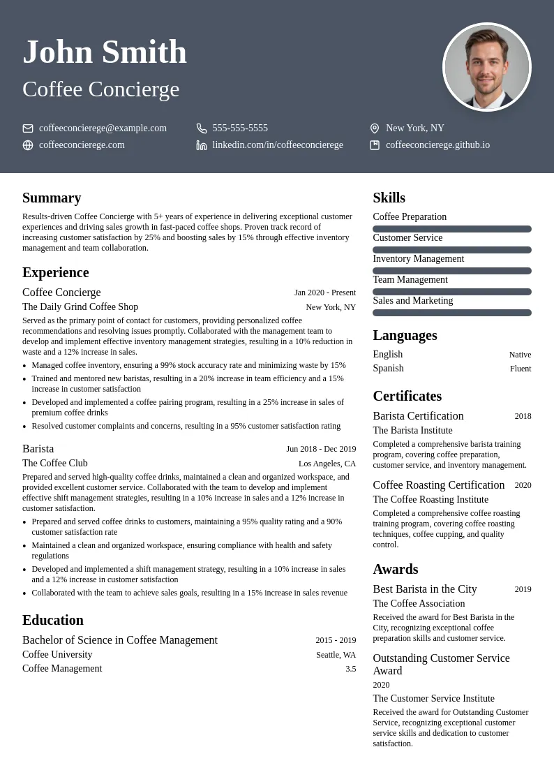 Coffee Concierge resume example