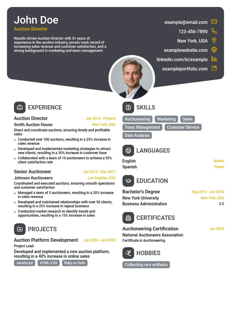 Auction Director resume example