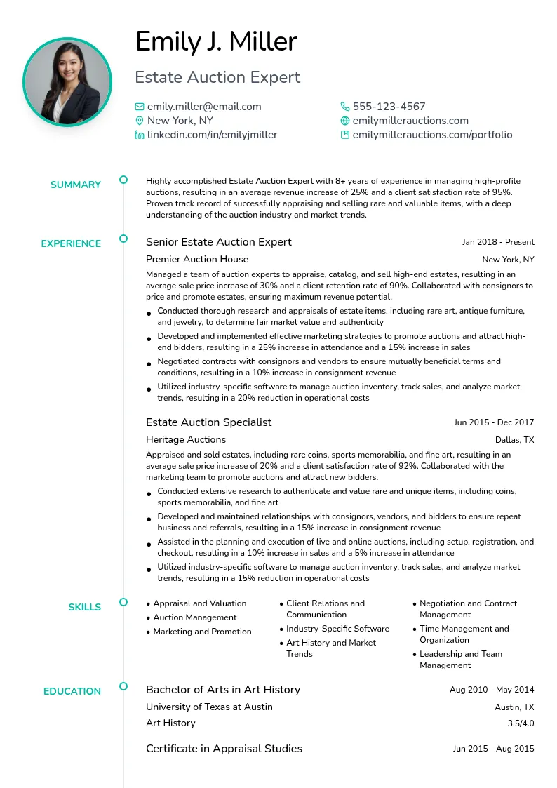 Estate Auction Expert resume example