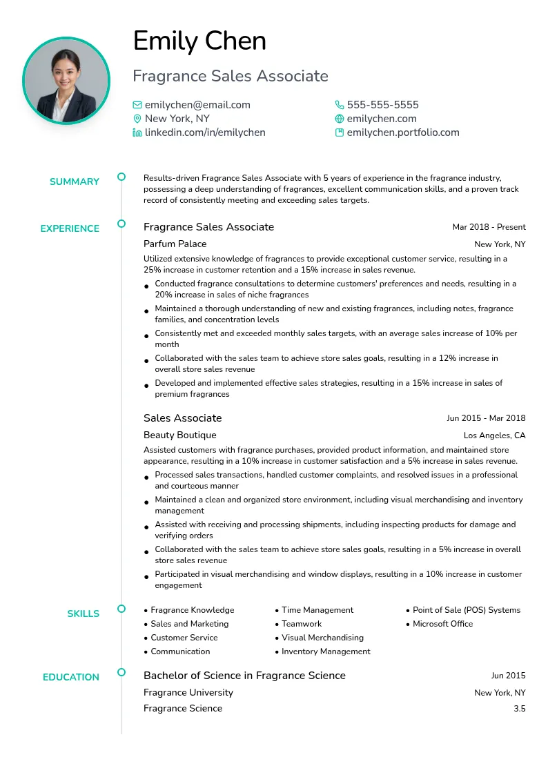 Fragrance Sales Associate resume example