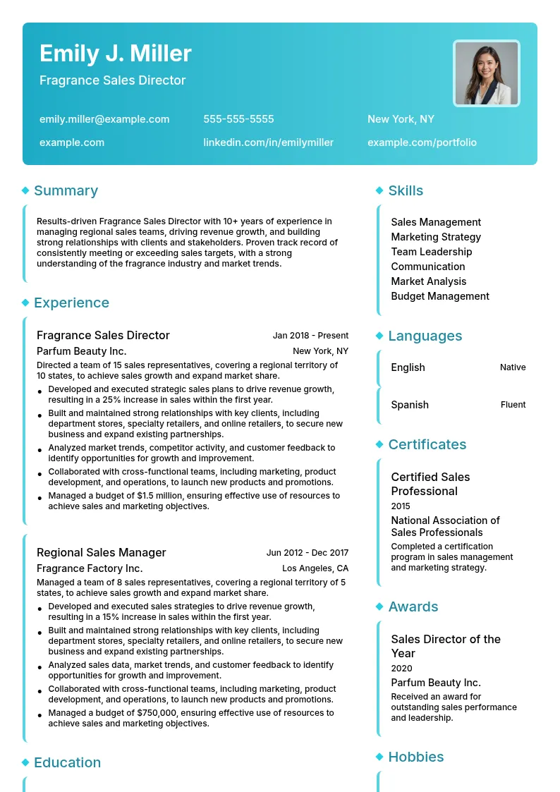 Fragrance Sales Director - Regional Focus resume example