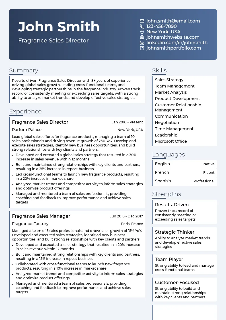 Fragrance Sales Director - Global Focus resume example