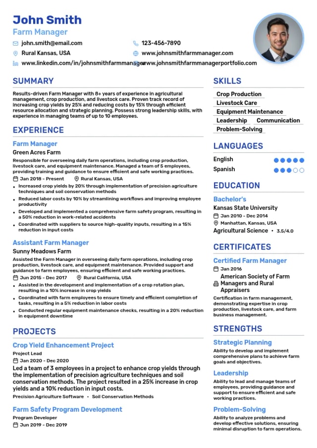 Farm Manager resume example
