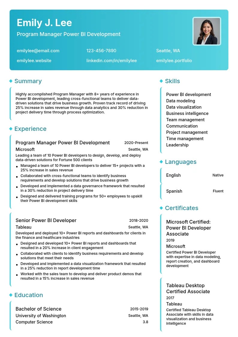 Program Manager Power BI Development resume example