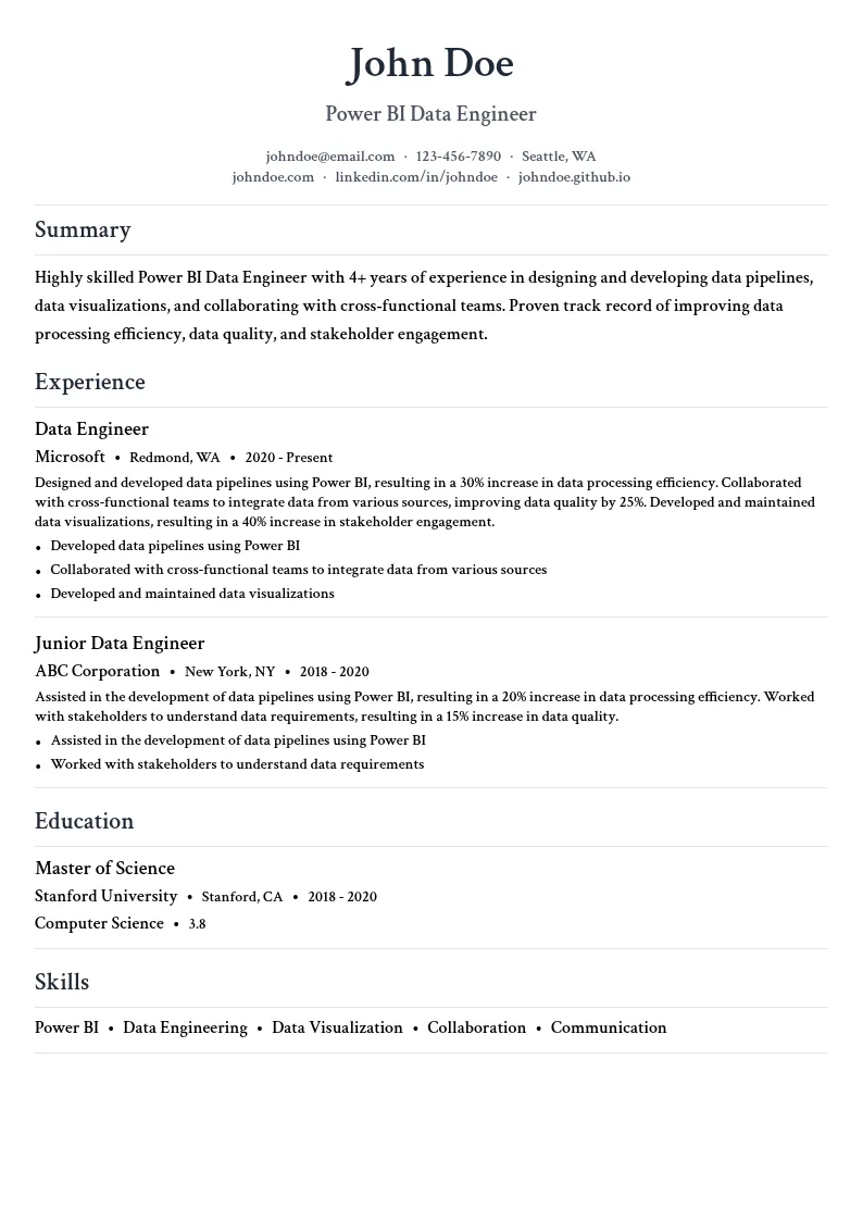 Power BI Data Engineer resume example