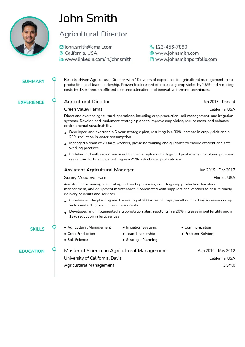 Agricultural Director resume example