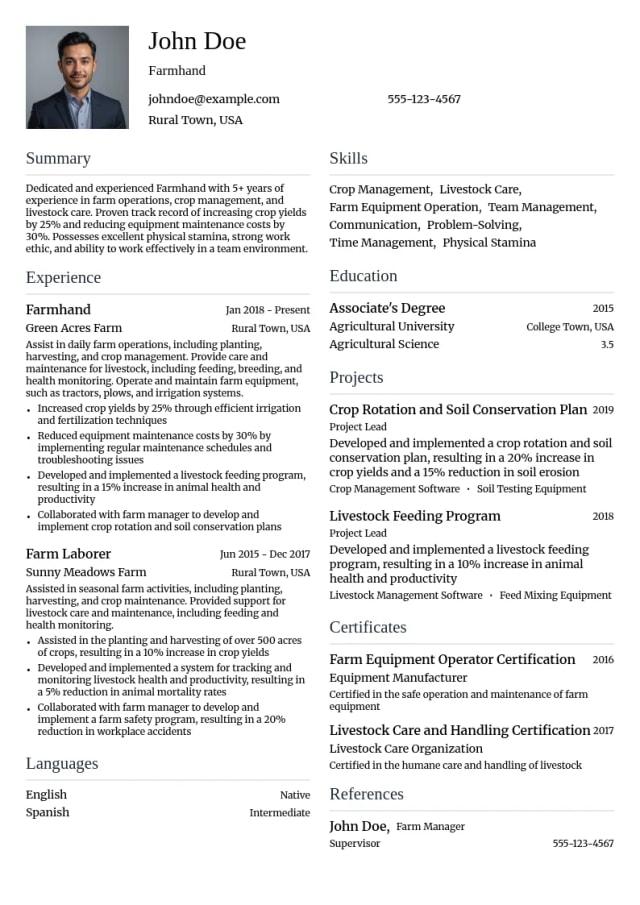 Farmhand resume example