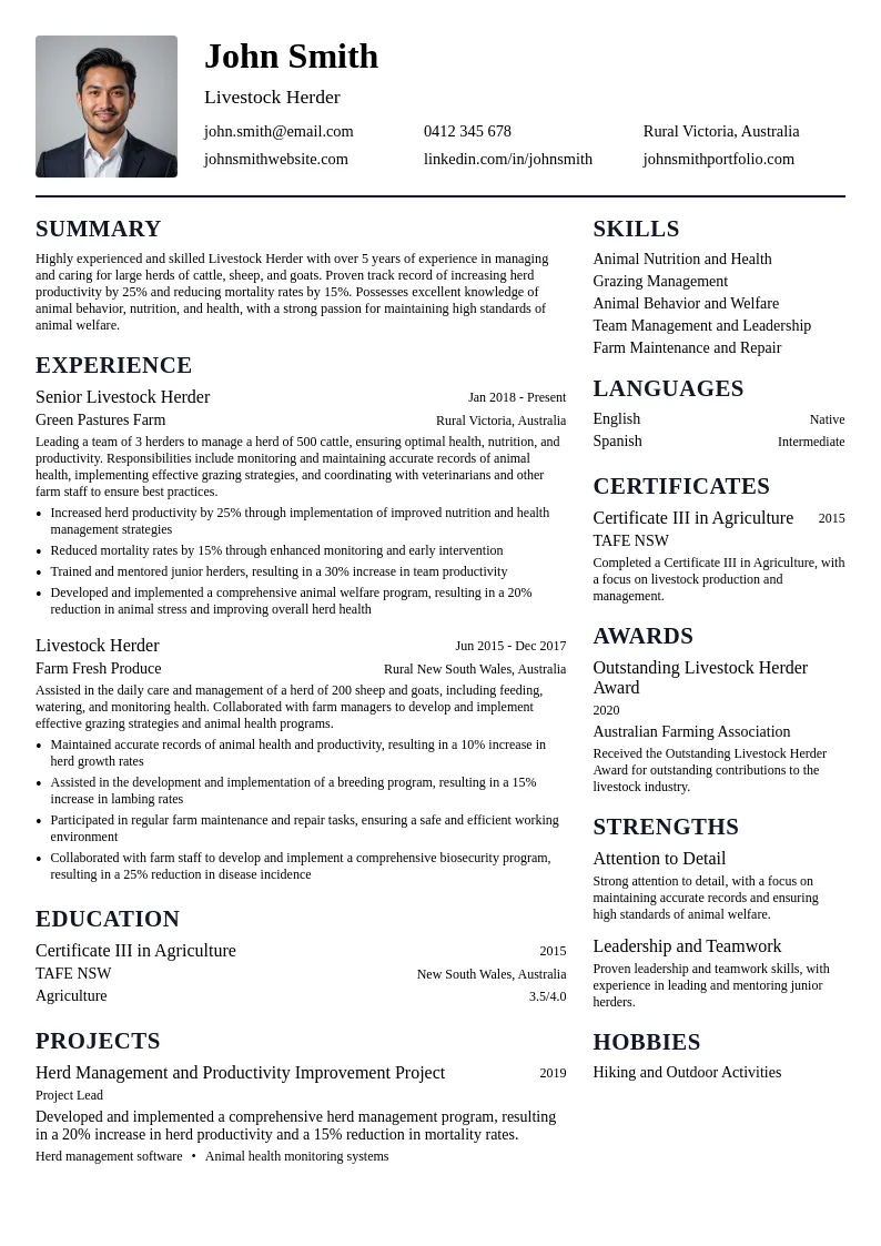 Livestock Herder resume example
