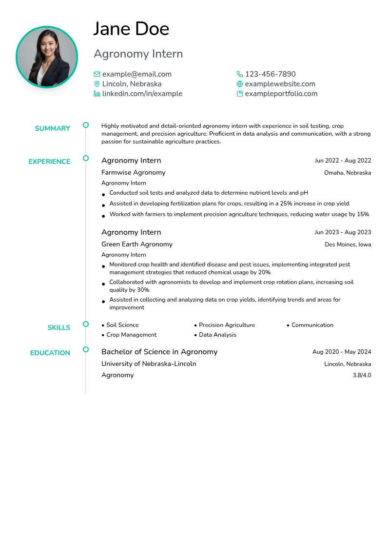 Agronomy Intern resume example