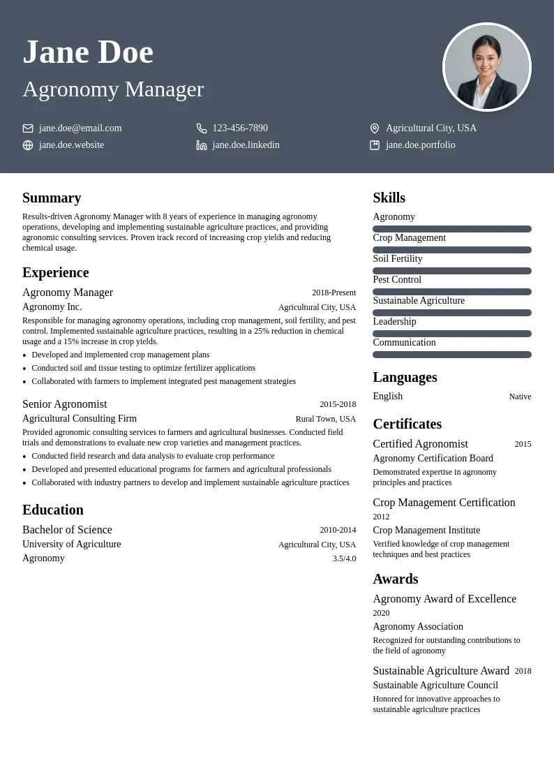 Agronomy Manager resume example