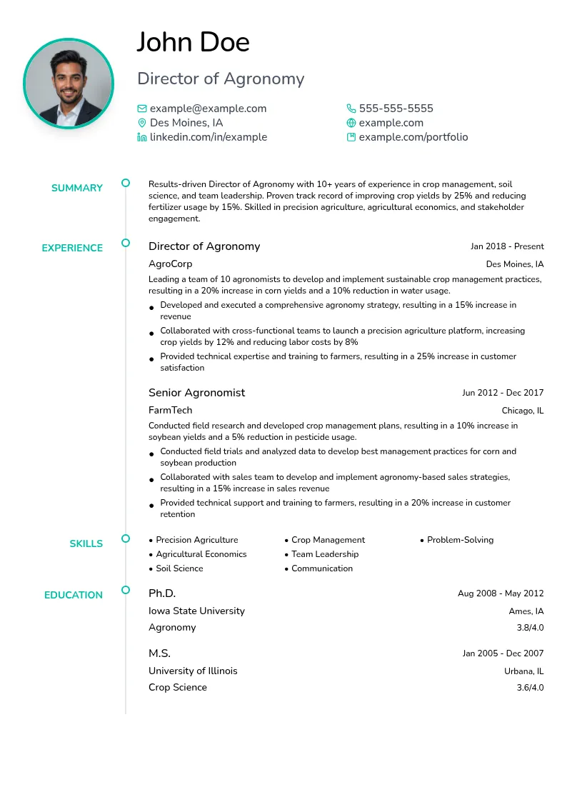 Director of Agronomy resume example
