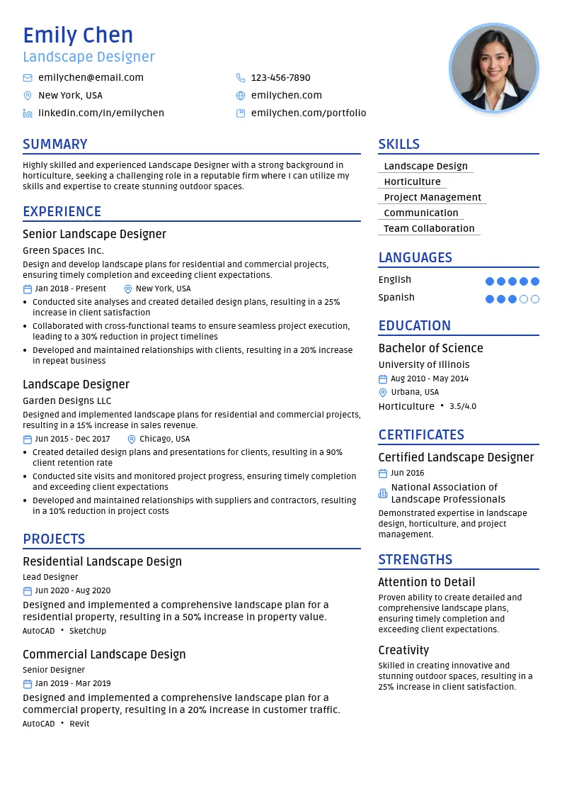 Landscape Designer resume example