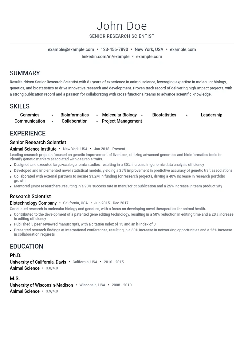 Senior Research Scientist resume example