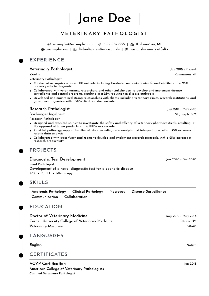 VeterinaryPathologist resume example