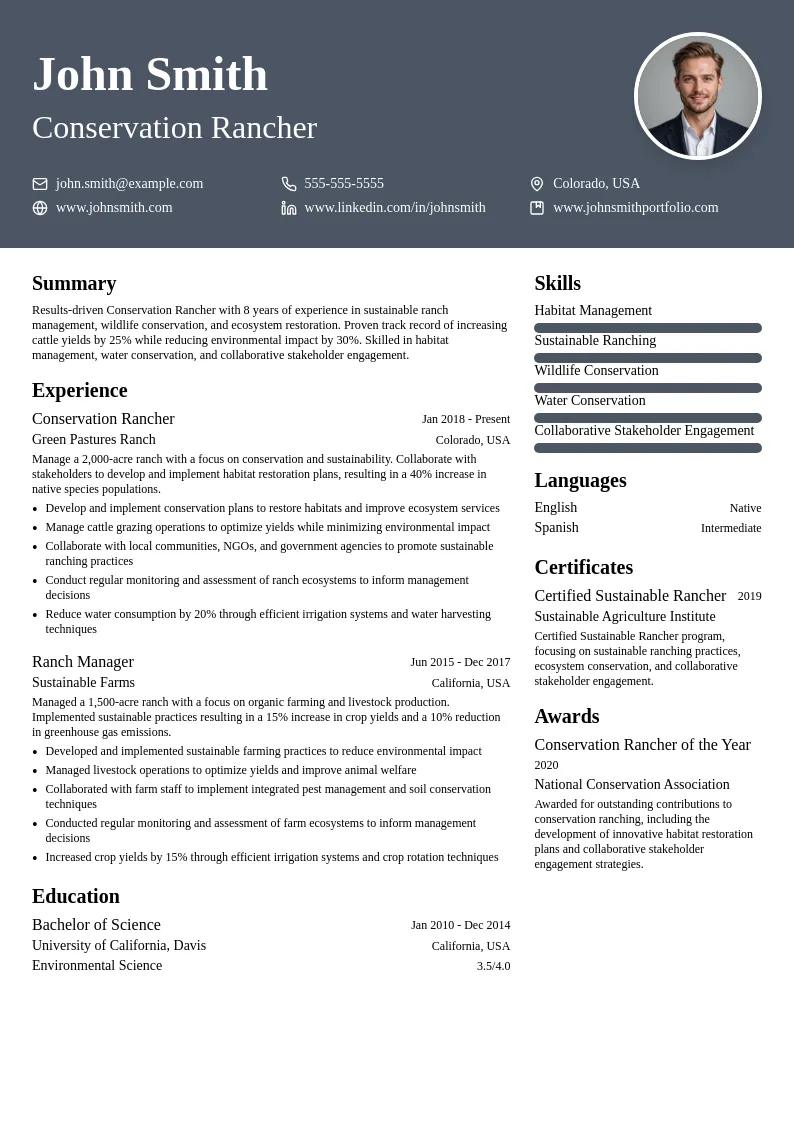 Conservation Rancher resume example