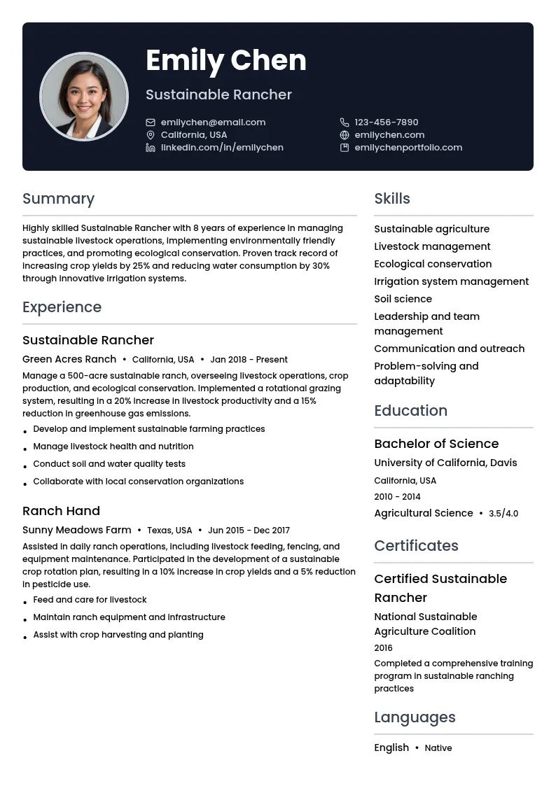 Sustainable Rancher resume example