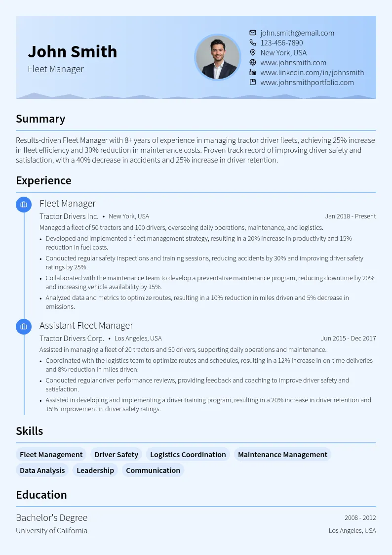 Fleet Manager resume example