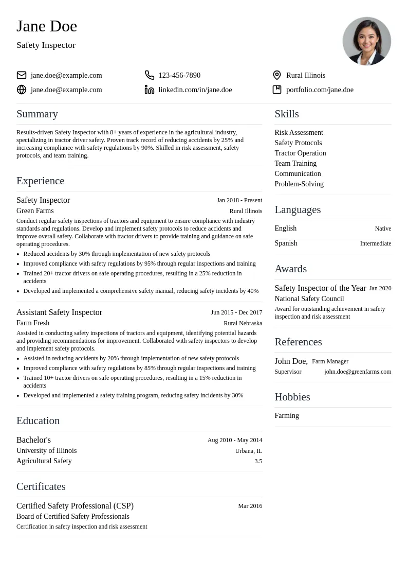 Safety Inspector resume example