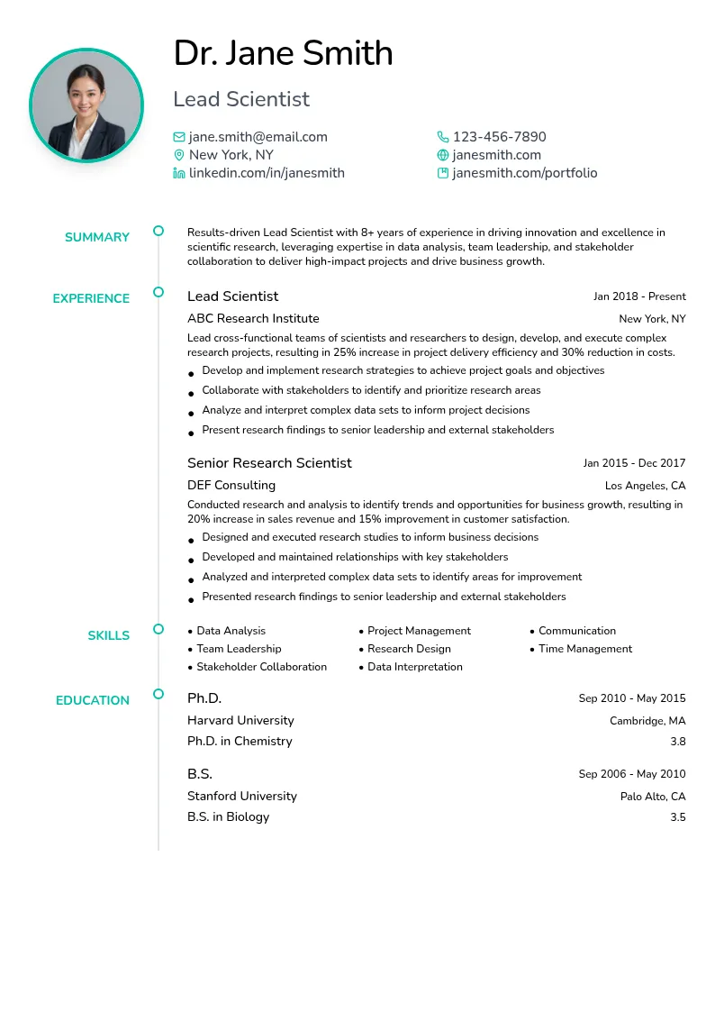 Lead Scientist resume example
