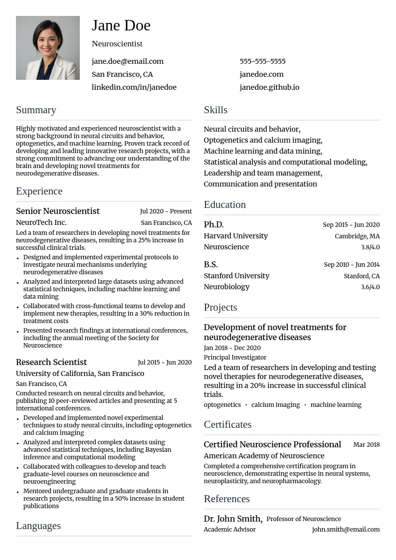 Neuroscientist resume example
