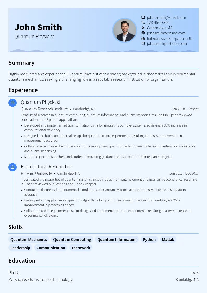 Quantum Physicist resume example